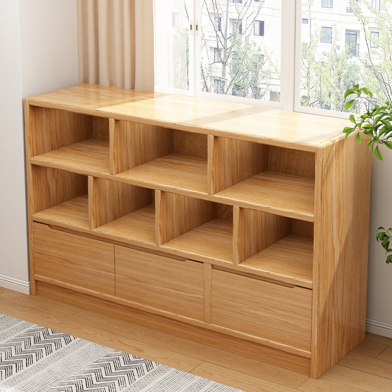 原木风实木书柜i幼儿园书包柜多层置物柜一体靠墙书架落地储物柜