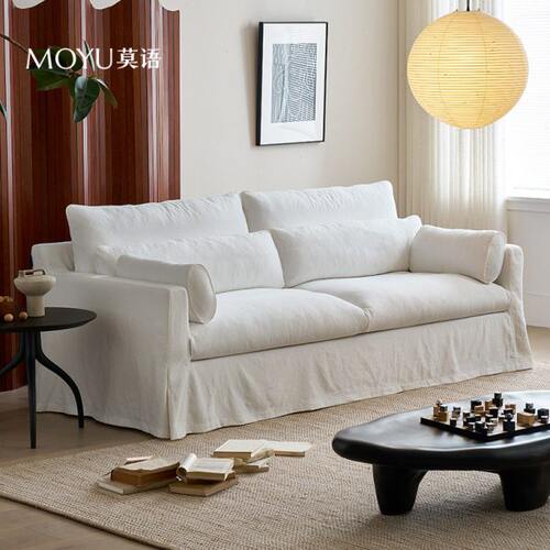 风可拆洗布艺沙发客厅沙发莫语/涧奚 侘寂小户型直排沙发亚麻白色