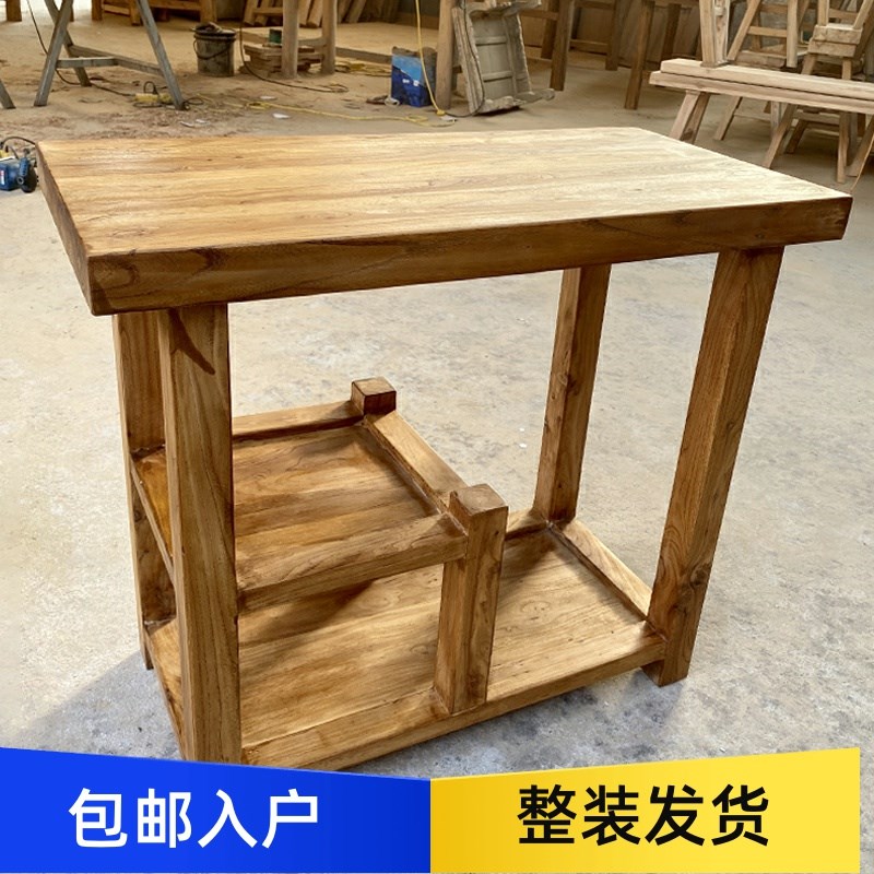 老榆木茶水柜纯实木茶桌s侧边茶水柜置物架复古风餐厅茶桌榆木边