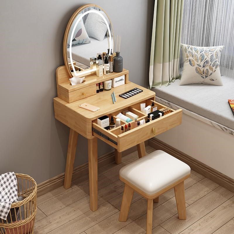 实木梳妆台卧室收纳柜一体现代简z约60cm网红小型迷你经济型化妆