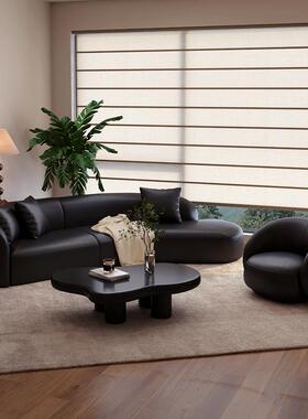 黑色复古沙发小户型网红弧形服装店休息区接待轻奢办公室会客洽谈