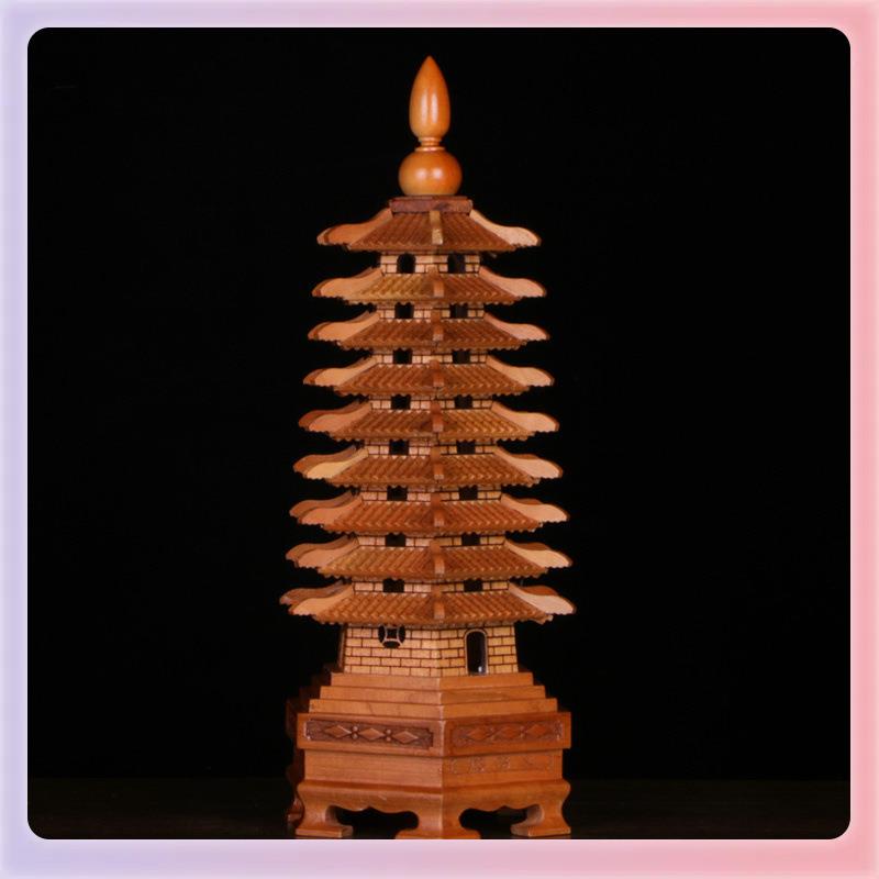 W9YX桃木文昌塔摆件九层十三层孩子书房书桌面装饰摆件桃木雕刻工