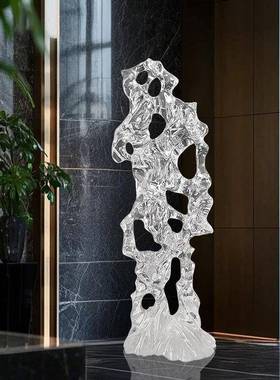 现代家居客厅玄关落地摆件透明树脂横向太湖石摆件别墅装饰艺术品