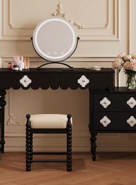 法式复古黑色梳妆台斗柜一体卧室小户型简约现代伸缩贝壳化妆桌子