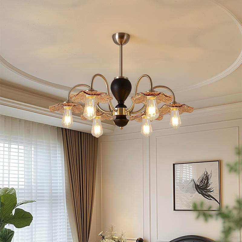 全铜轻奢美式复古客厅吊灯胡桃木仿古餐厅灯中古vintage主卧室灯