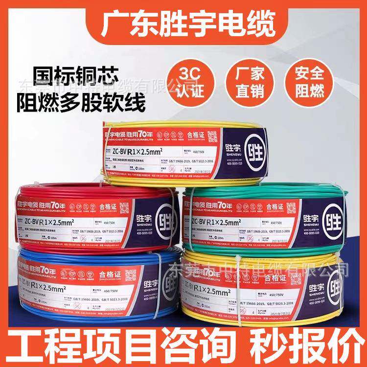 广东胜宇电线电缆国标阻燃多股铜芯ZC-BVR1.5/2.5/4/6/10平方