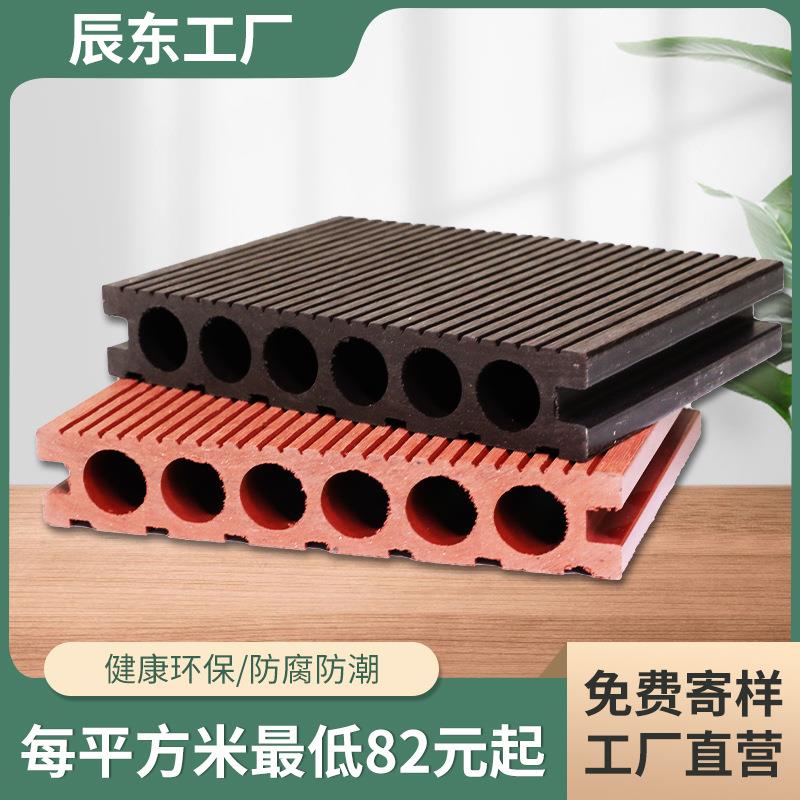 二代共挤户外PE地板防滑防潮压纹木塑140*23圆孔出口WPC地板花园