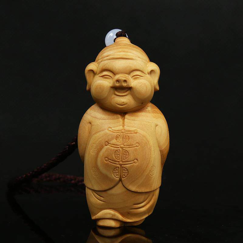 黄杨木雕手把件地主家装摆件实木把文玩件手工雕刻工艺品福猪财主