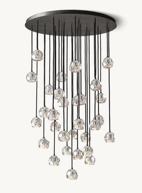 RH全铜复式loft别墅旋转楼梯间长线吊灯北欧后现代轻奢水晶吊灯