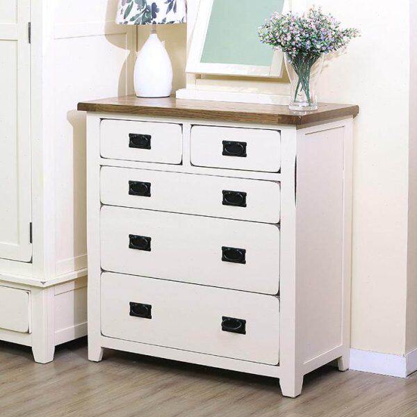 地中海纯全实木白色五斗柜 北欧白橡木抽屉储物柜客厅边柜收纳柜