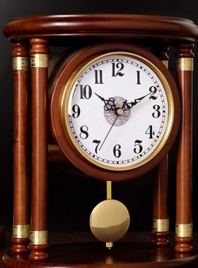 汉时座钟钟表客餐厅吧台实木装饰摆件时钟电视柜创意静音台钟D270