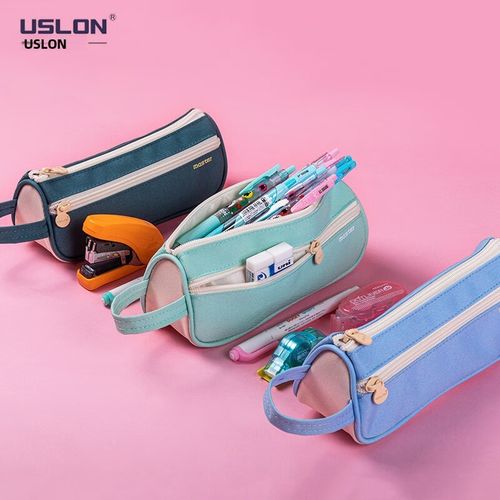 USLON尤斯隆笔袋若盐大容量文具袋铅笔盒收纳包布质清新可爱帆布