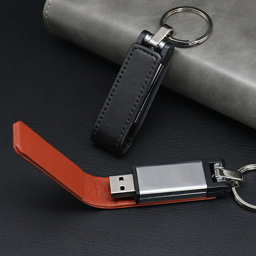 简约纯色皮壳钥匙扣3.0高速U盘64G 定制压印公司LOGO礼品电脑优盘