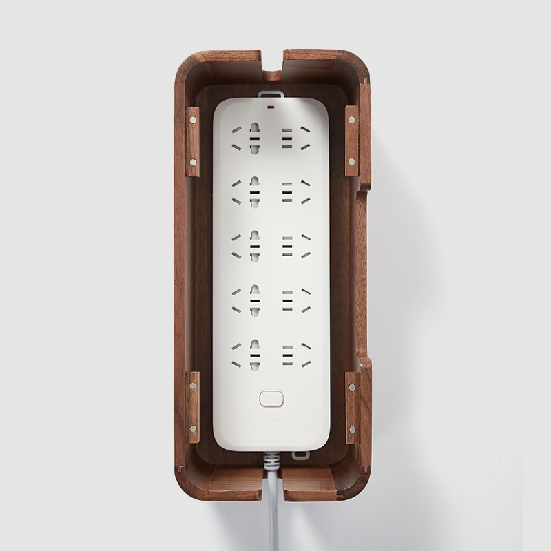 黑胡桃木集线盒实木排插收纳盒插座遮挡整理盒桌面线路电线理线盒
