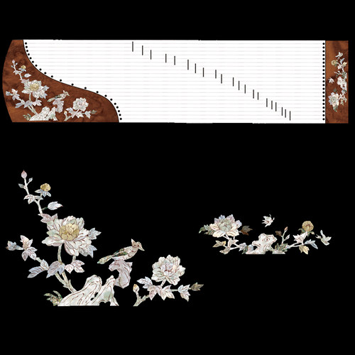 大盟中国风花鸟复古家具水移画仿螺钿贴纸乐器古筝面板水转印贴画