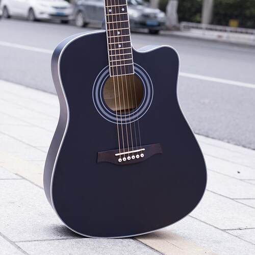 41寸民谣吉他guitar初学椴木吉它哑光黑色缺角练习琴