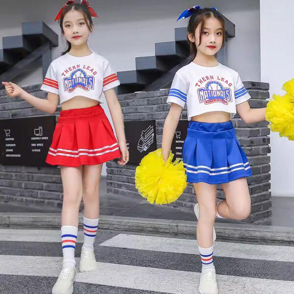 儿童啦啦队演出服中小学生校园啦啦操表演服男女童足球宝贝蓝红色