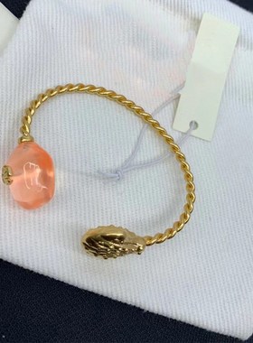 欧美简约金色麻花链条手镯贝壳造型镶透明亚克力手镯黄铜材质手饰