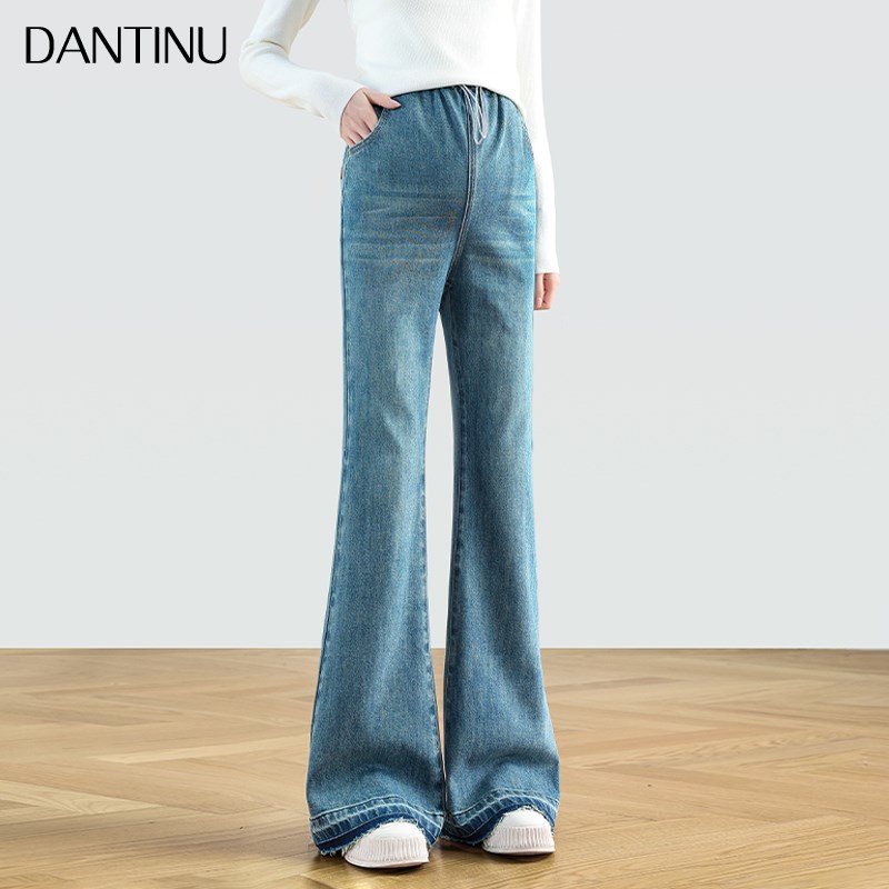 孕妇喇叭裤春秋微喇牛仔裤外穿大码加长版高个子春夏女无托腹长裤