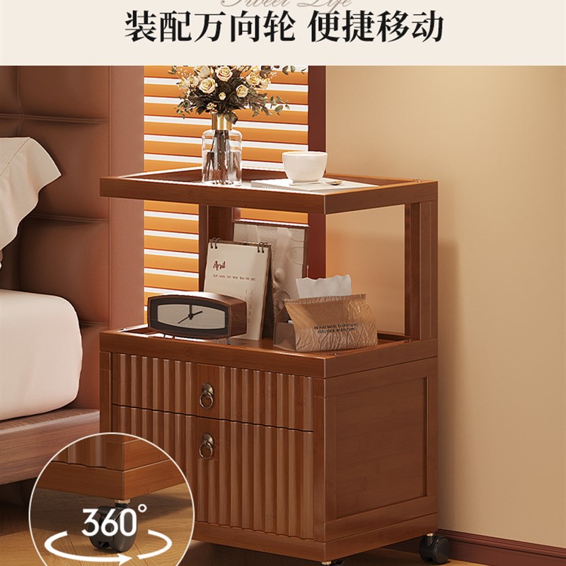 移动边几客厅小推车置物架沙发边几中古小茶几置物架子卧室床边用