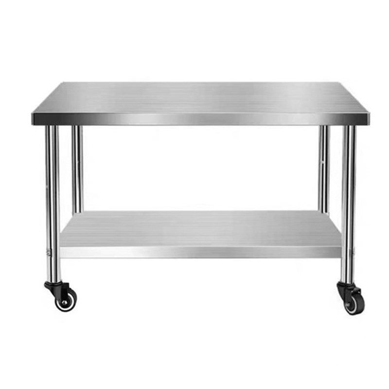 带轮双层不锈钢工作台厨房切菜操作台案板三层加厚不锈钢桌置物架
