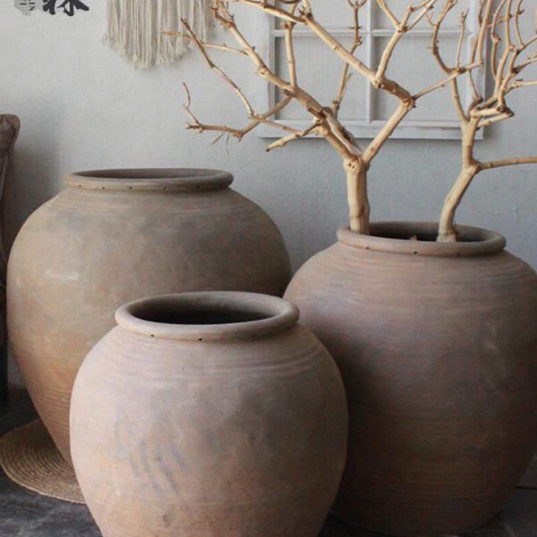 大翁瓶粗陶花瓶陶瓶陶缸景观花盆土缸民俗缸仿古土色陶罐旧缸老缸