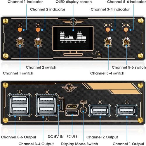 USB HUB 2.0排插 功率计 独立控制钮子开关复古镀金男友礼物桌面