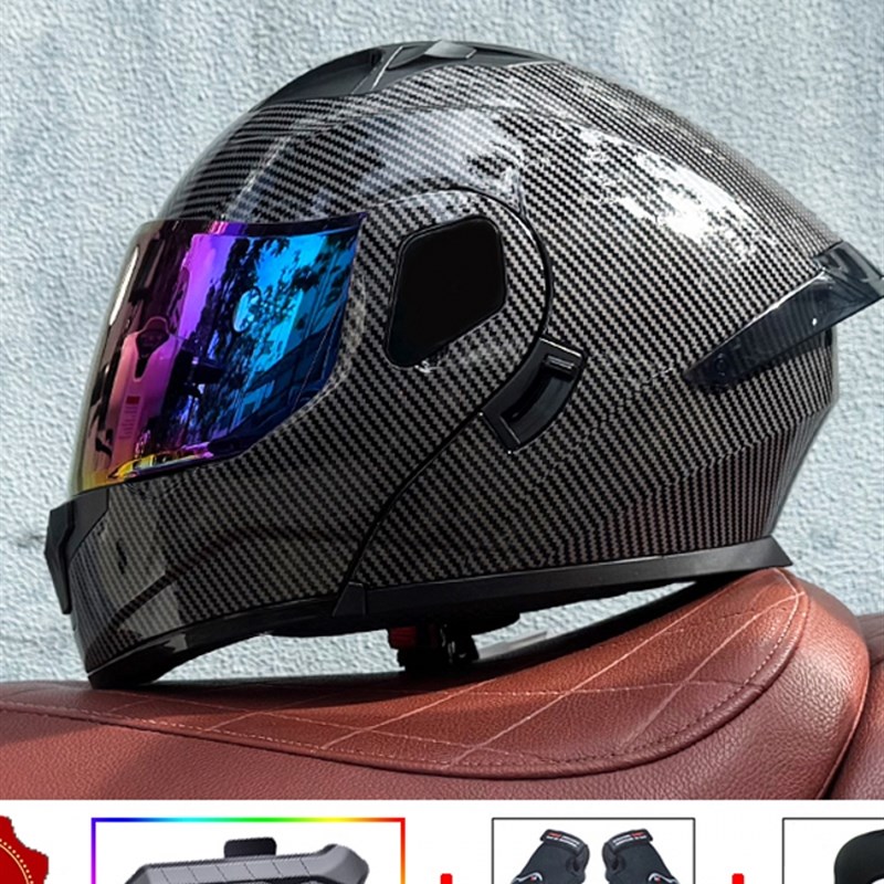 GSB新摩托车头盔蓝牙揭面盔双镜片头盔男女半全盔四季尾翼新3C认