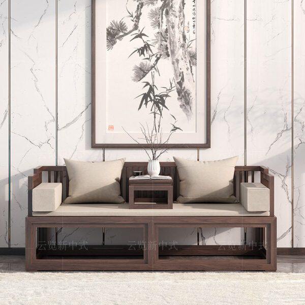 罗汉床小户型推拉新中式老榆木沙发组合全实木禅意伸缩罗汉塌家具