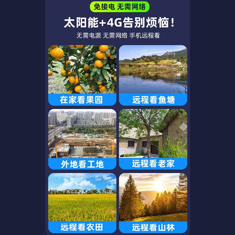 无网无电用】太阳能监控器摄像头家用全彩360度无死角手机远程4G