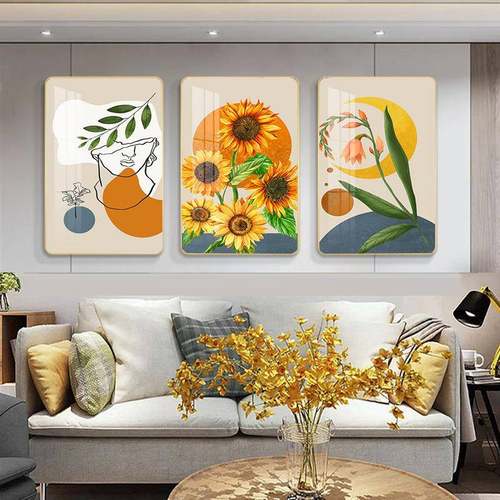 现代简约小清新客厅装饰画沙发背景挂画北欧风景向日葵卧室三联画