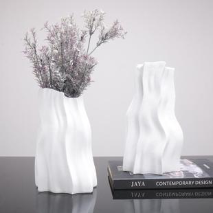 简约抽象线条白色寒川花器餐厅客厅玄关台面样板间现代花瓶