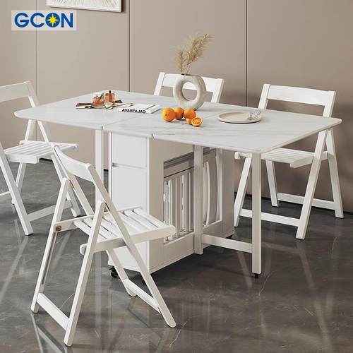 志光岩板折叠餐桌小户型实木餐桌椅组合折叠桌家用可移动伸缩桌子