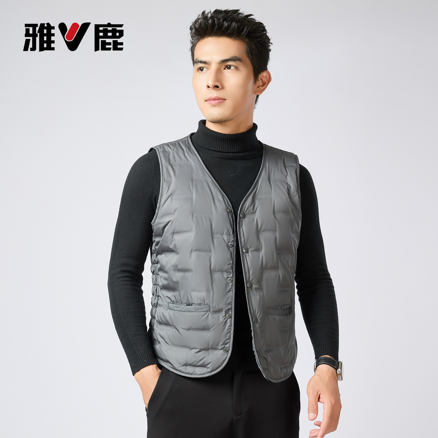 雅鹿中老年羽绒马甲男2026新款爸爸冬装保暖坎肩加绒保暖马夹背心