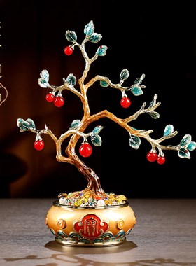 新中式珐琅彩聚宝盆摆件高端客厅玄关入户装饰工艺U品轻奢乔迁送