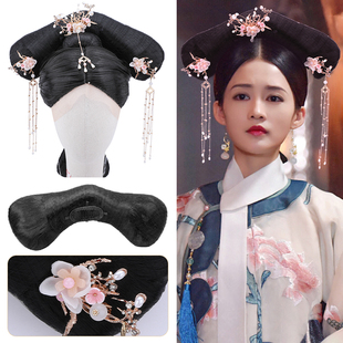 古装透气旗头清i朝格格丫鬟宫女发髻假发盘发宫廷饰品造型套装影
