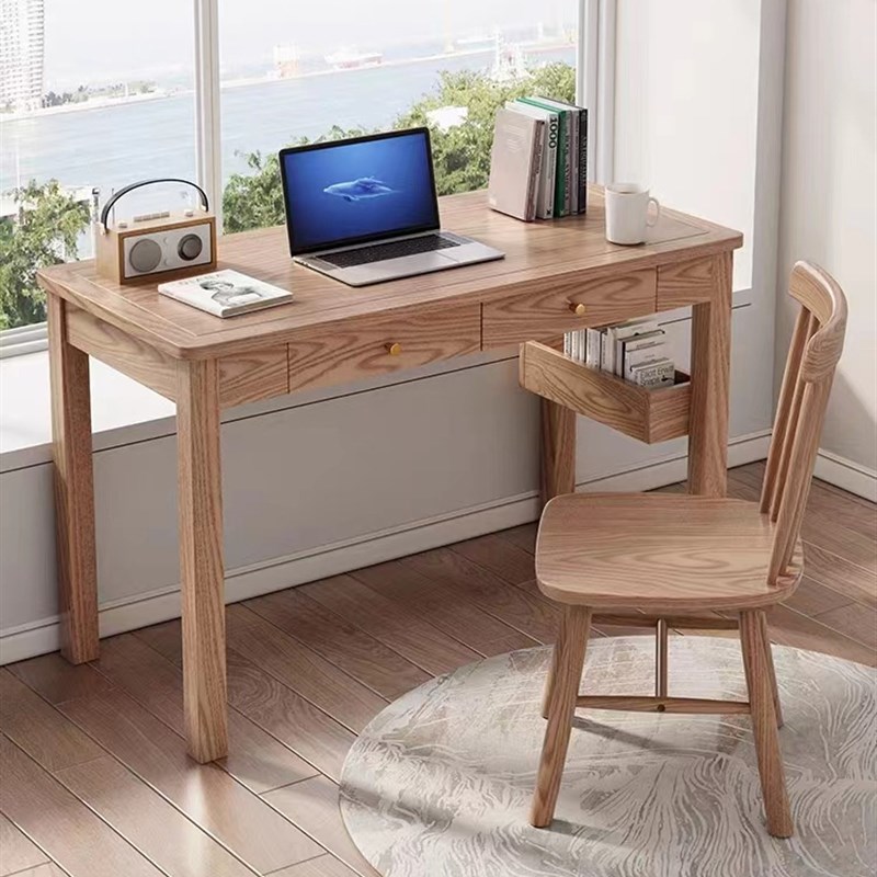 白蜡木全实木书桌1l米学习北欧简约卧室书房办公写字台0.8m小户型