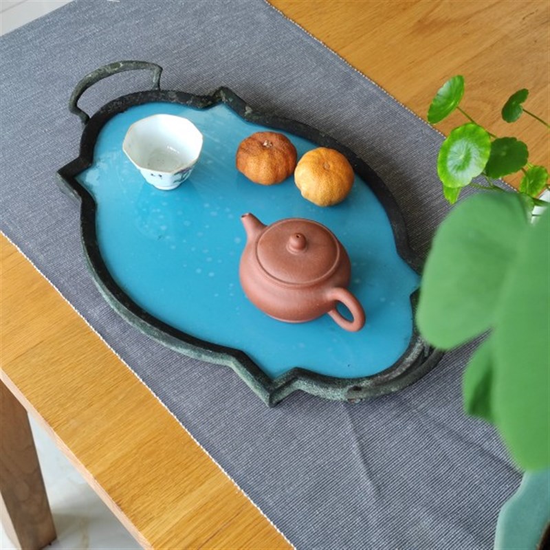 民国江南琉璃铜制茶盘果盘收纳老物件古董艺.术案头摆件