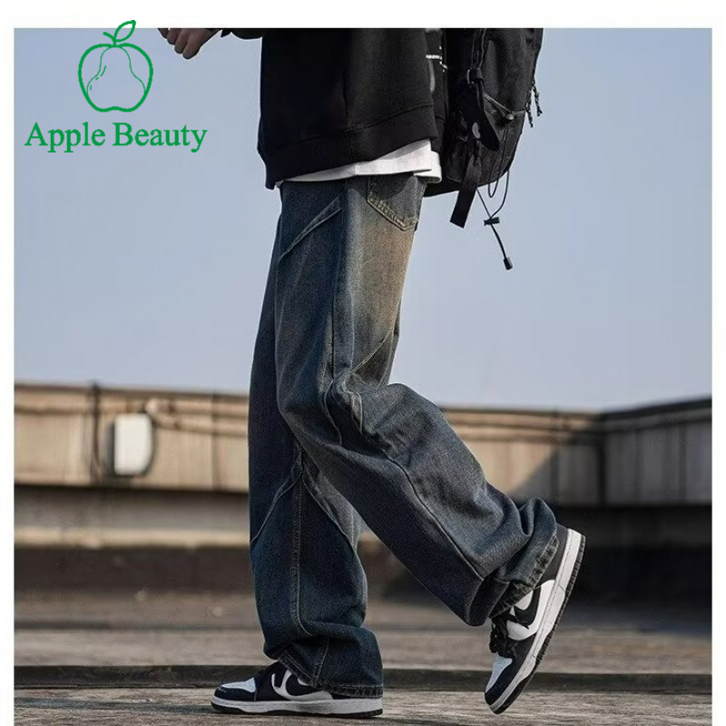 牛仔裤男春秋新款美式复古高街宽