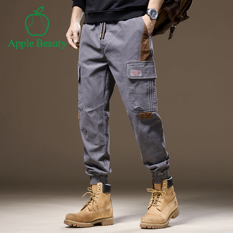 美式复古工装裤男潮牌撞色拼接秋