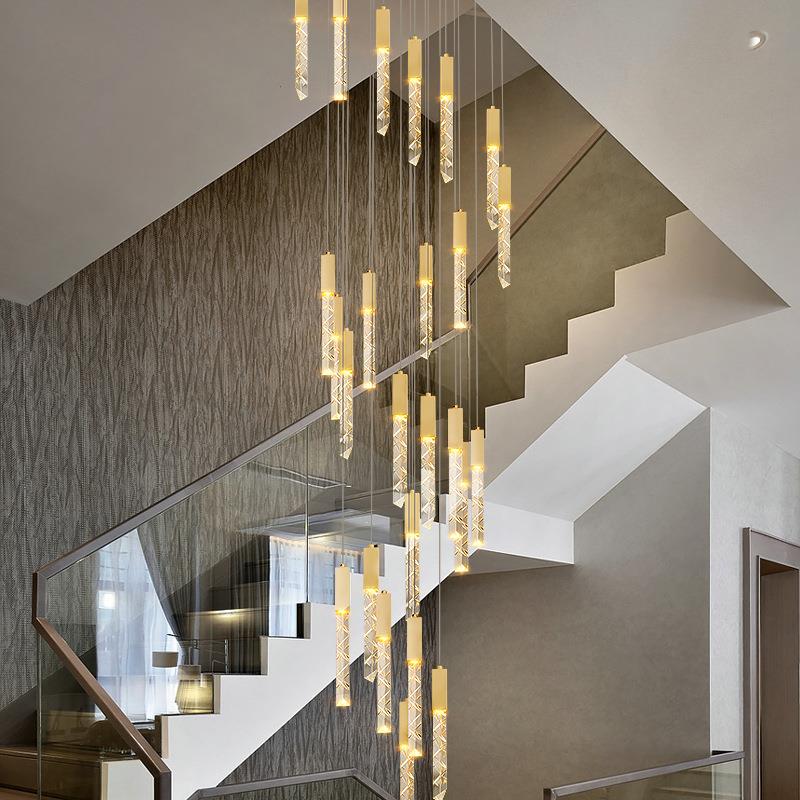 别墅复式楼客厅大吊灯现代轻奢水晶旋转楼梯间长吊灯中山灯具loft