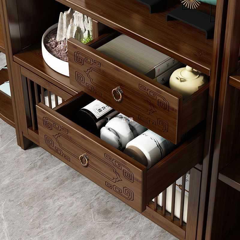 ft楠竹中式实木博古落地多层书架复古客厅简约展示书柜办公室置物