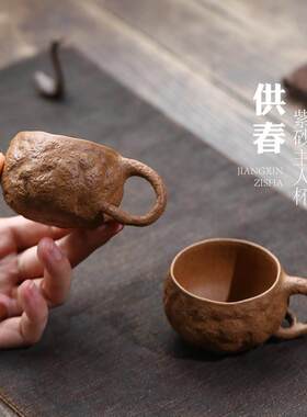 宜兴紫砂杯茶杯手工降坡泥带把主人杯仿生供春杯子树桩茶具配件