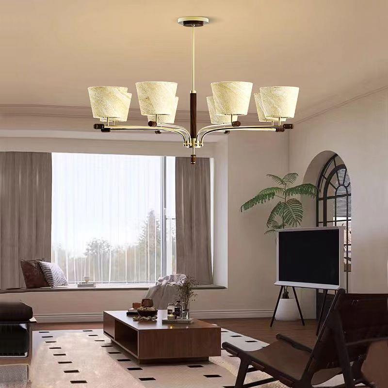 全铜新中式中古风实木吊灯法式客厅餐厅吊灯复古卧室书房轻奢灯具