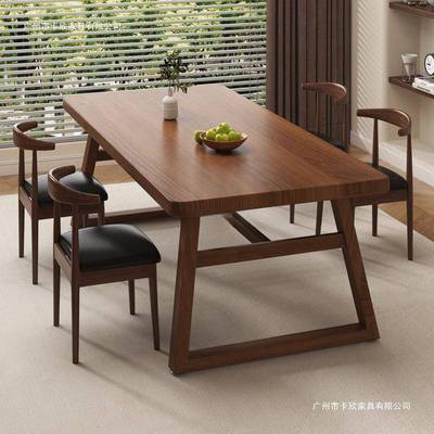 桌子餐饮商用去客厅化家用大板桌长方形一桌四椅组合快餐店方桌子