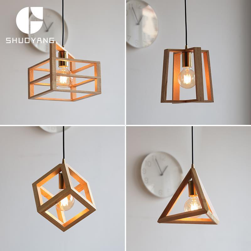 原木日式吊灯个性单头餐厅家用饭厅吧台北欧木质实木艺吊网红灯具