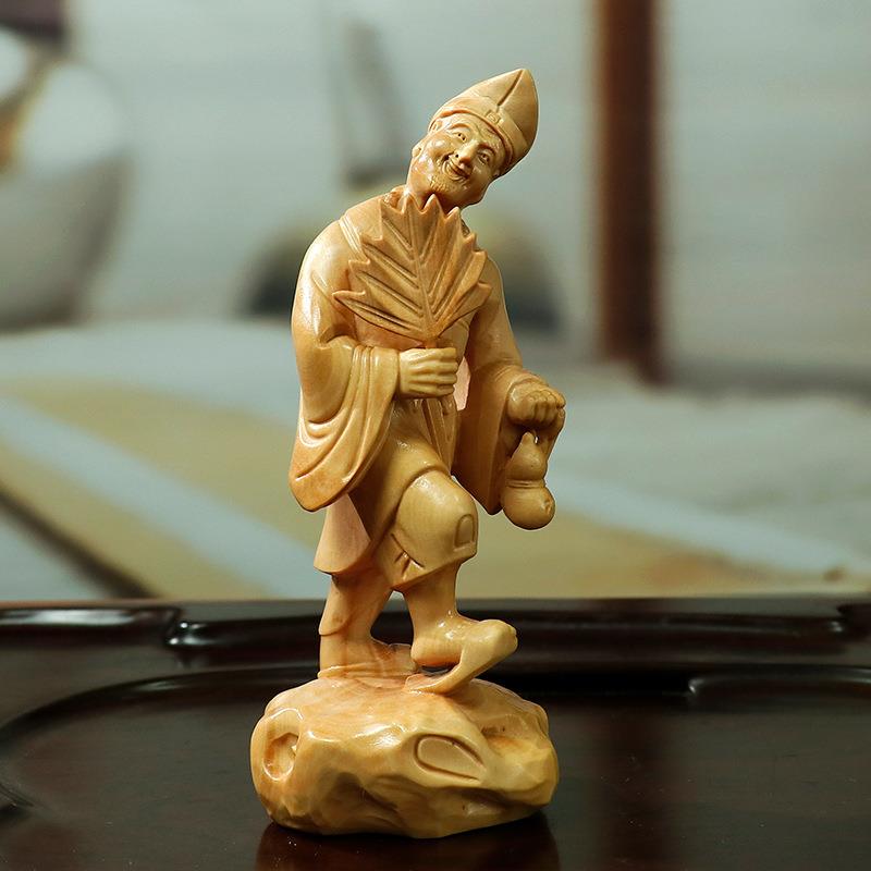 黄杨木雕摆件济公降龙罗汉醉佛居家装饰中式雕刻工艺品