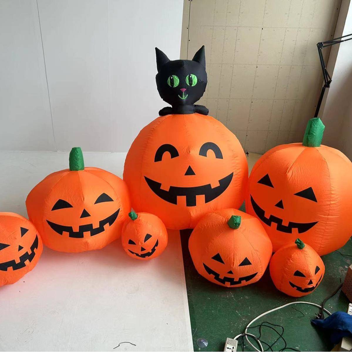 2.3米七个南瓜充气气模黑猫万圣充气气模