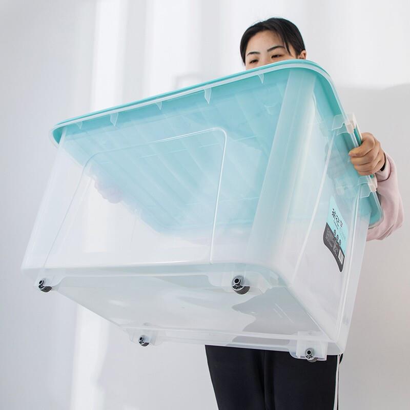 茶花收纳箱大号可视玩具储物箱书本箱子衣服透明家用收纳盒整理箱