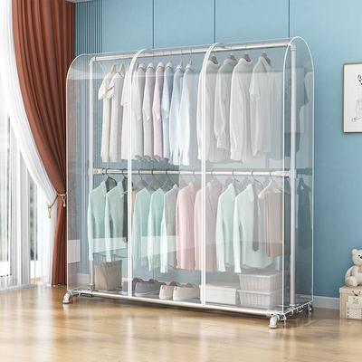 家用双层落地衣架带防尘罩卧室衣帽架遮灰透明衣服挂衣袋防尘收纳